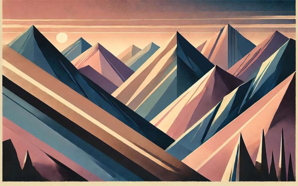 Geometric mountain landscape in pastel glow