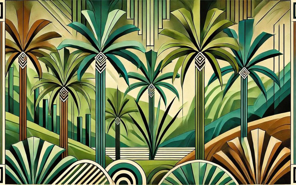 Tropical palm trees in art deco lines
