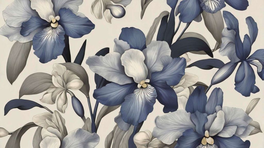Blue orchids in grayscale