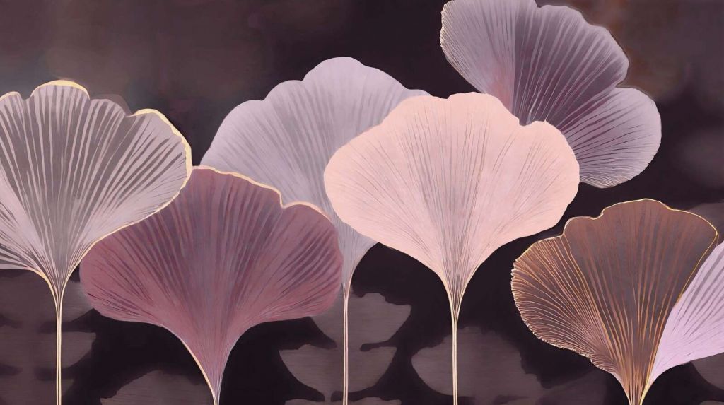 Golden ginkgo leaves in mauve