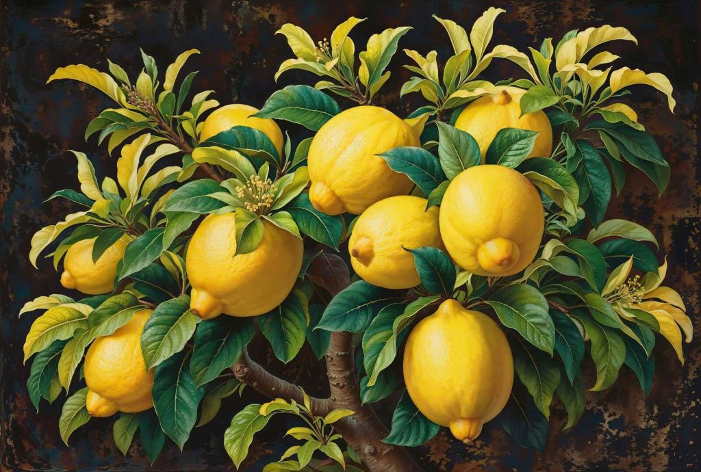 Lemon tree with ripe lemons