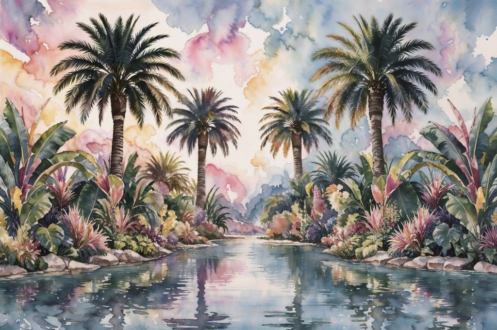 Tropical palm landscape by water