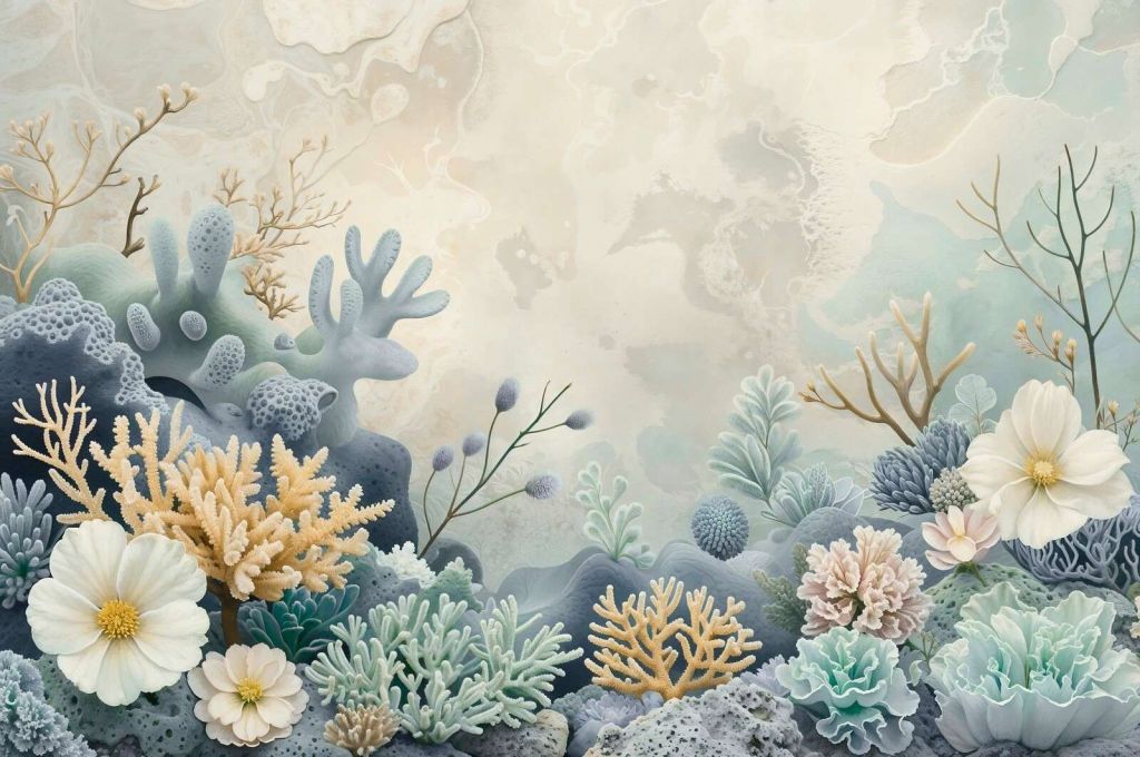 Pastel coral reef with flowers