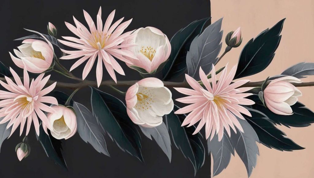 Soft pink clematis on a branch.