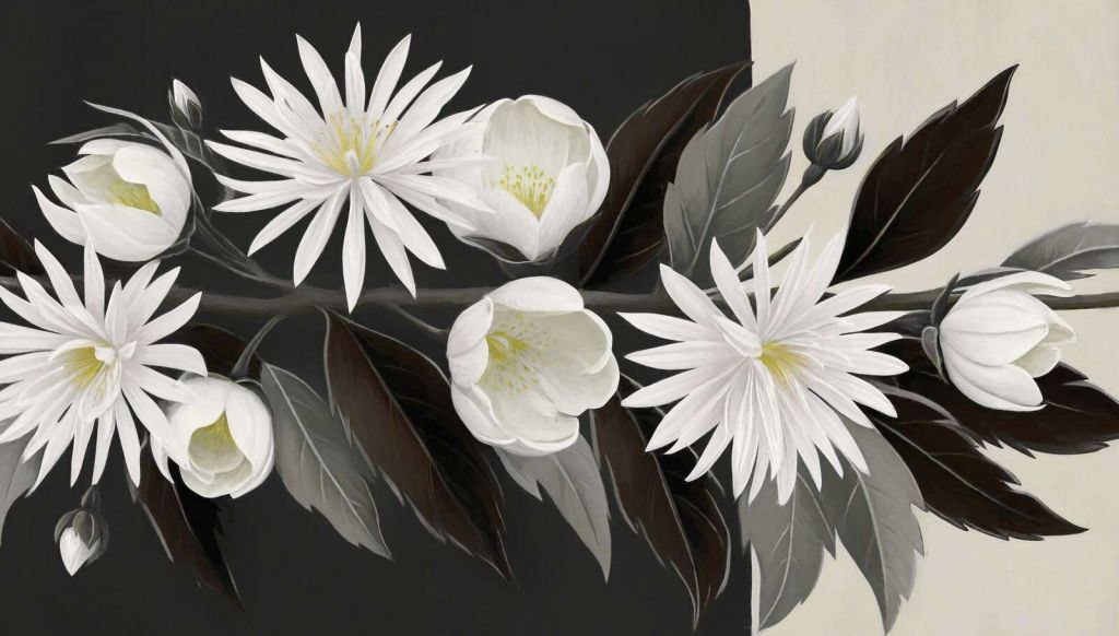 White clematis on a dark branch.