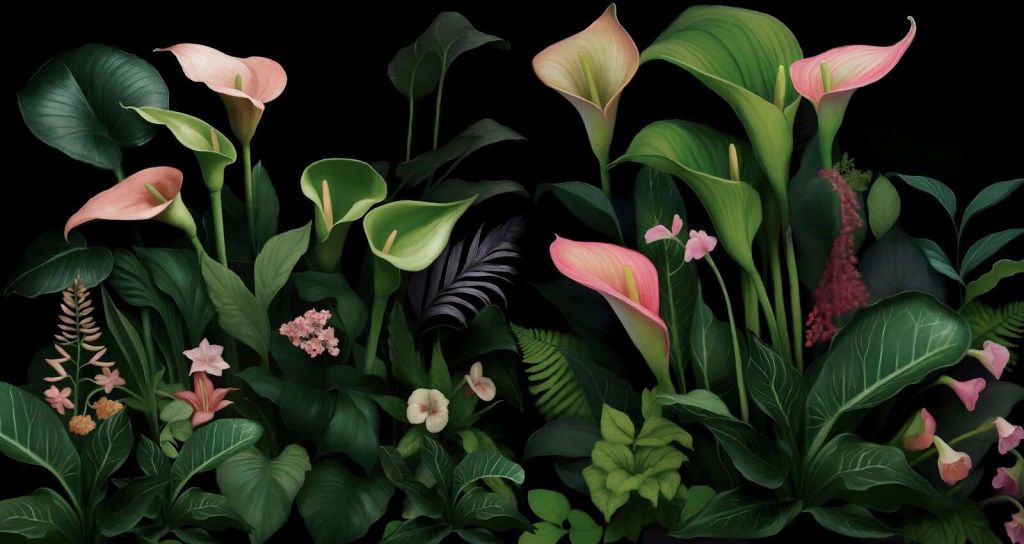 Tropical calla lilies at night