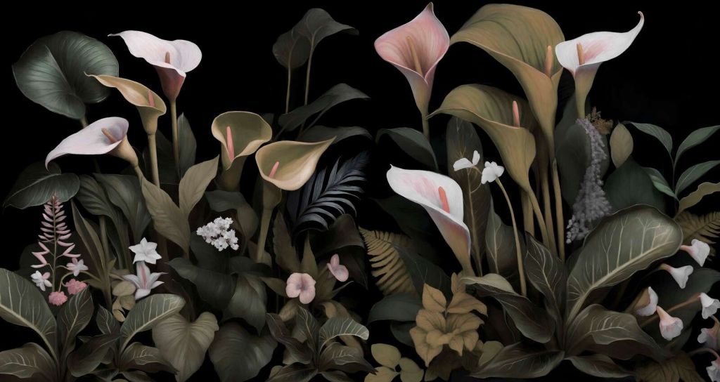 Soft calla lilies at night.