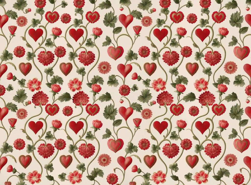 Romantic hearts and floral vines