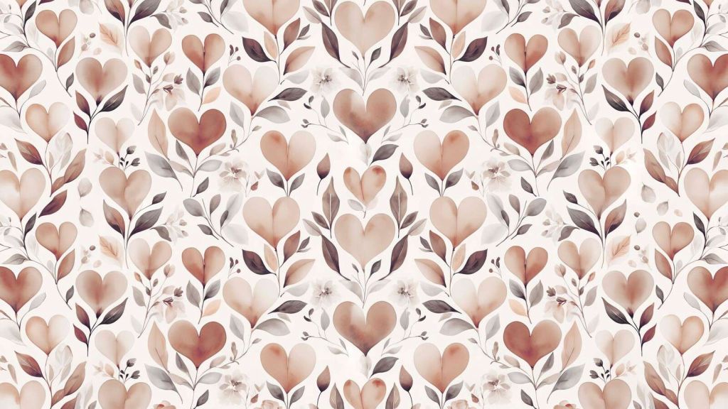 Neutral hearts with watercolor leaves