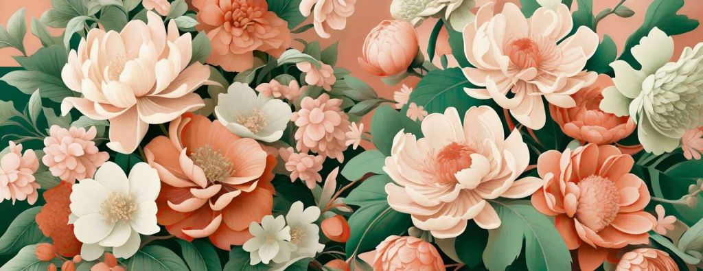 Large peonies in peach tones