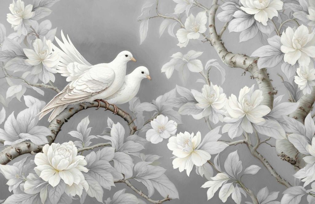 White doves with magnolia blossoms