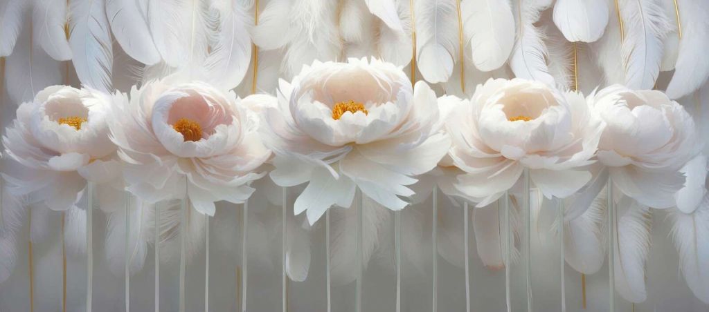 White peonies with soft feathers