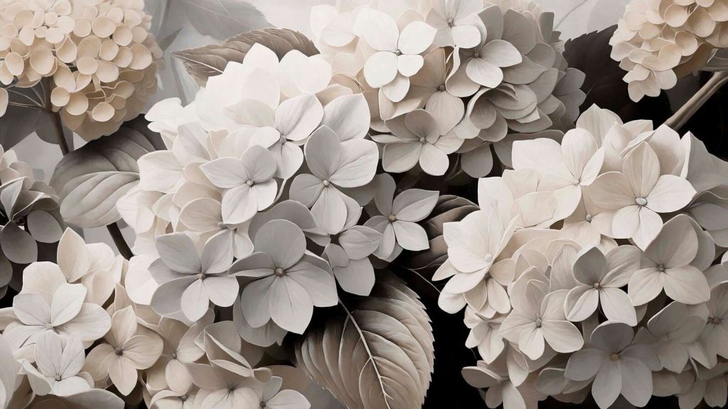 Cream-colored hydrangeas with depth