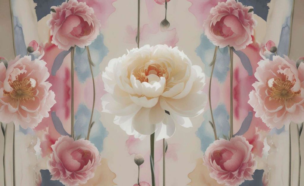 Symmetrical peonies in watercolor