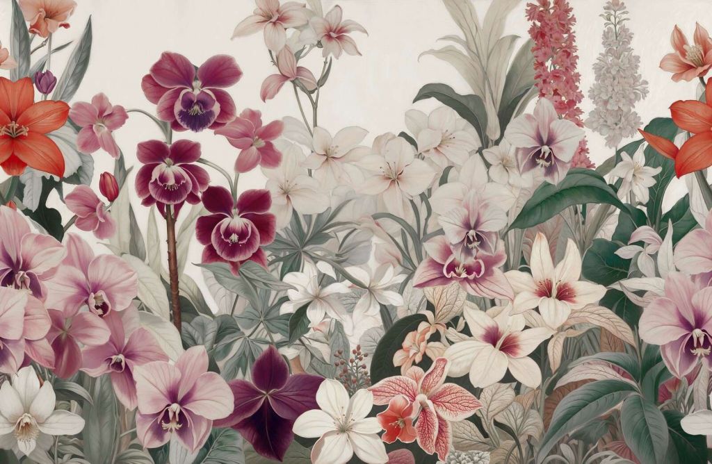 Exotic flowers in soft pastel shades