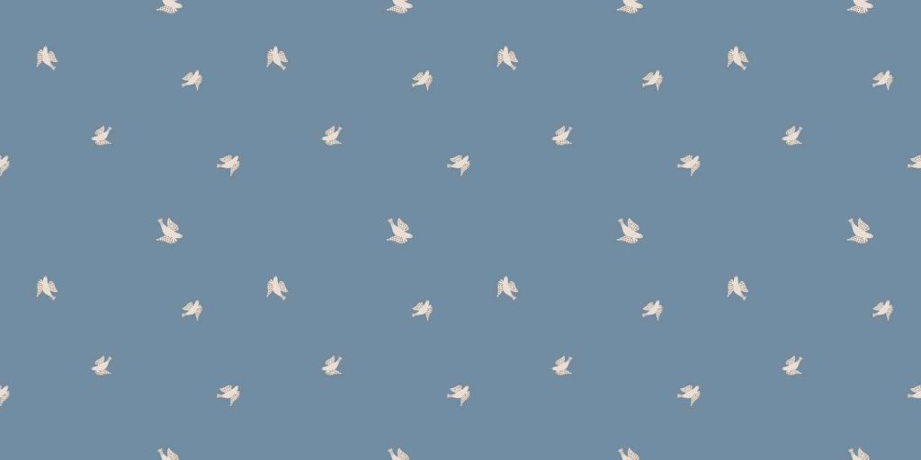 Floating birds in misty blue