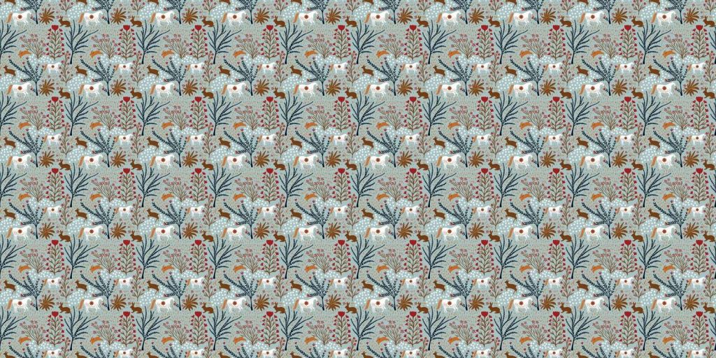Flower meadow with horses and hares