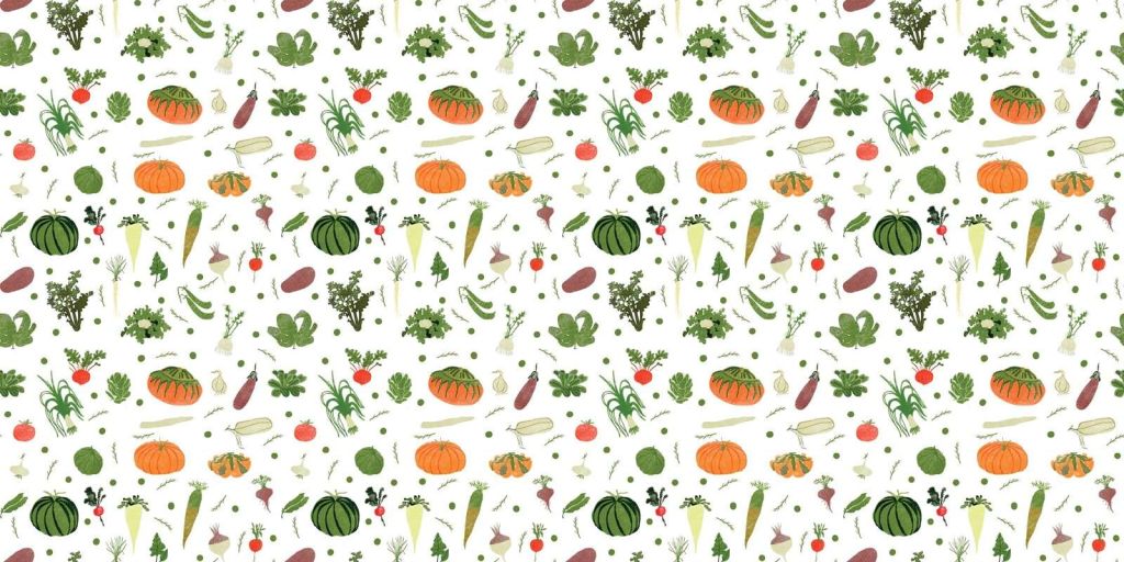 Vegetable garden with pumpkins and radishes