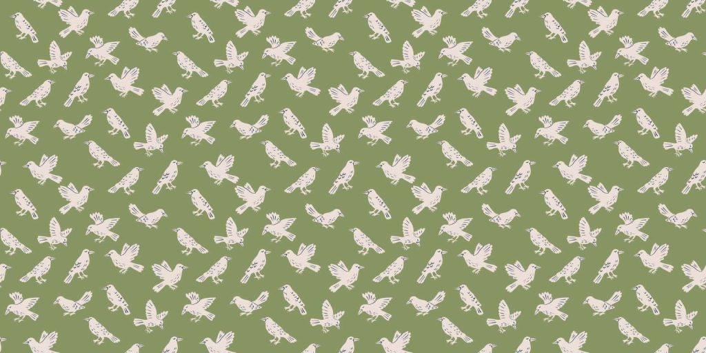 White songbirds on olive green