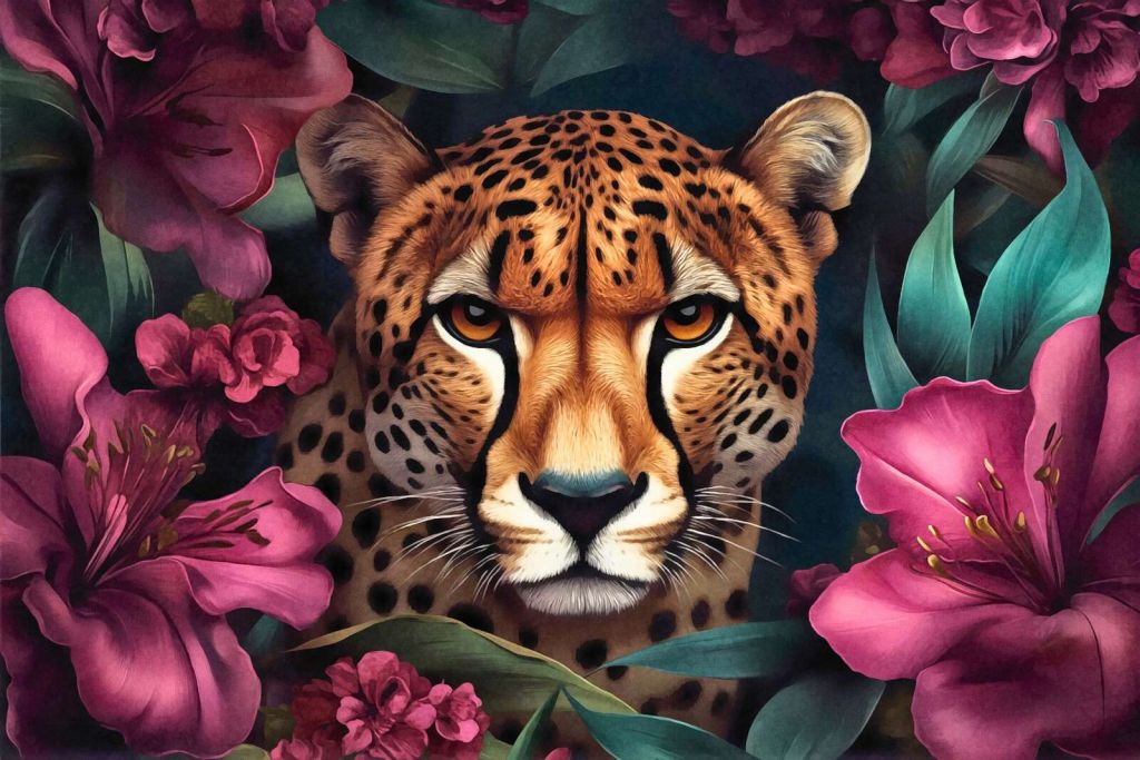 Wild Cheetah Grace and Exotic Blooms
