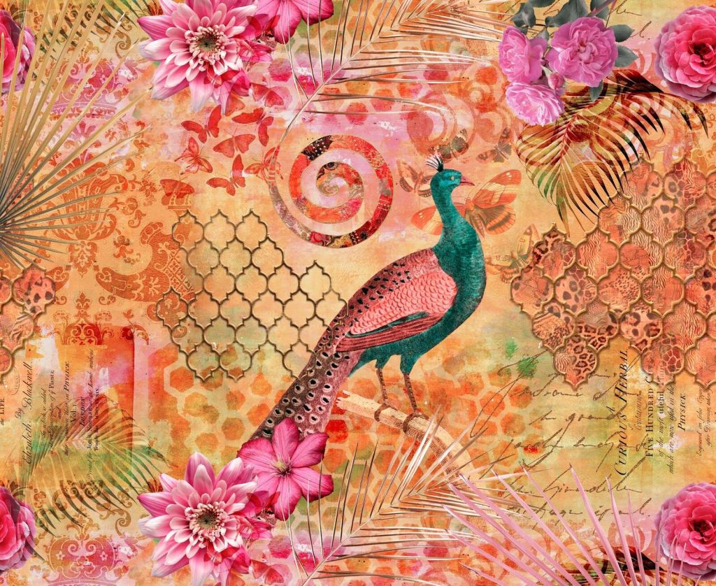 Majestic oriental peacock fantasy collage