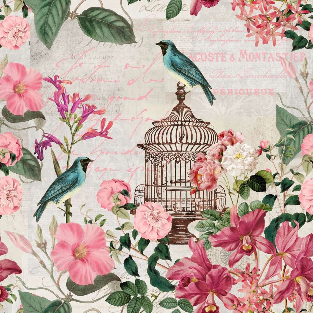 Birds and flowers vintage art