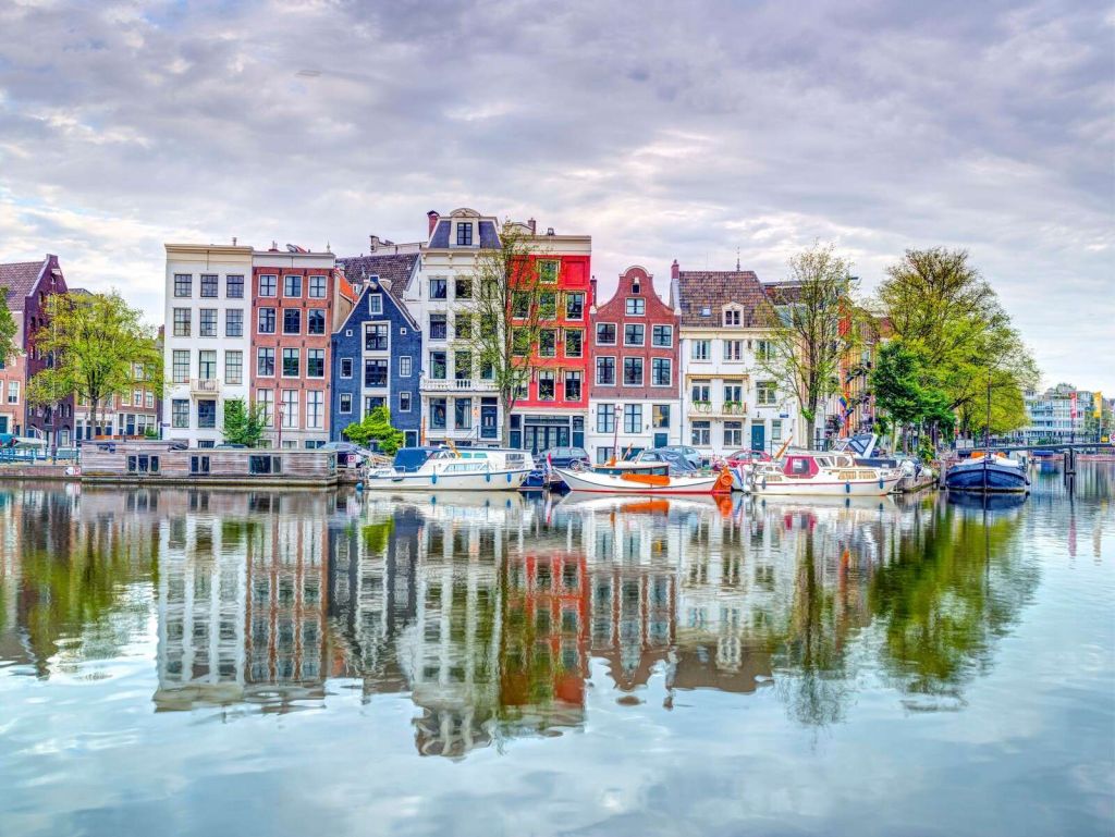 Colorful canal houses by the water