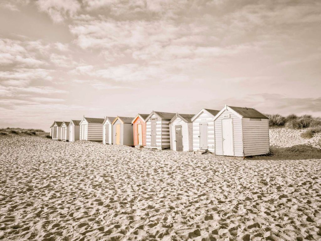 Beach houses on a quiet dune beach