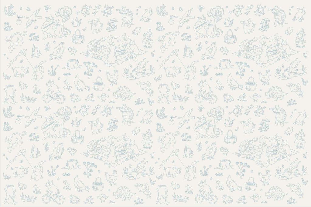 forest animals quiet beige and blue print