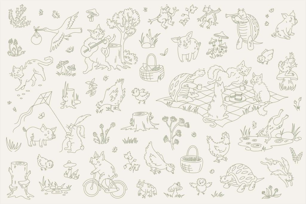 Forest animals calm beige and dark green