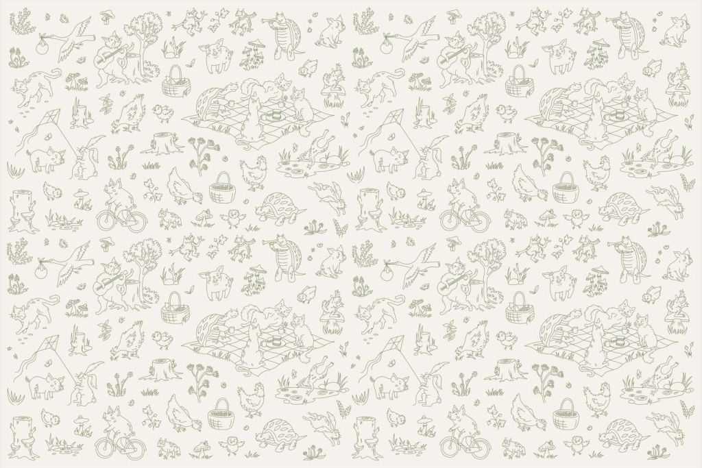 Forest animals calm beige and dark green print