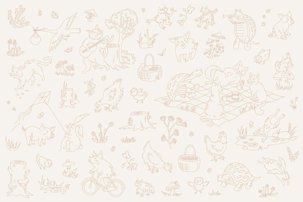 Forest animals, calm beige and pink