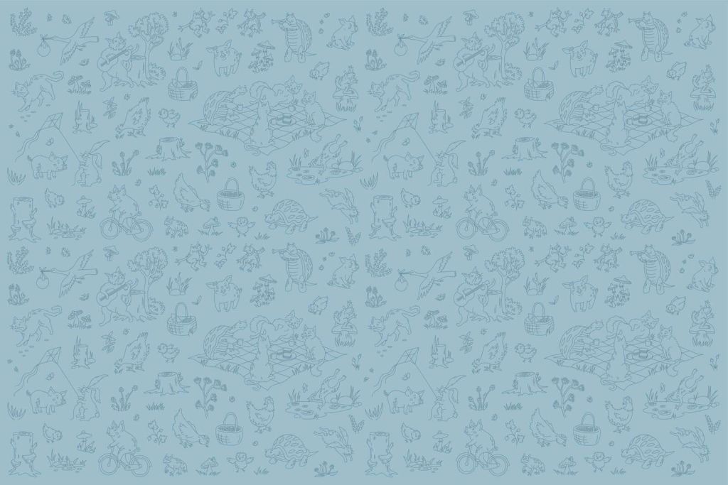 Forest animals quiet blue print
