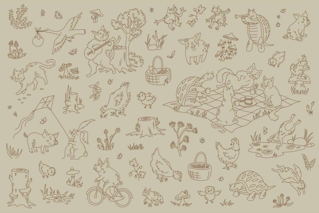 forest animals calm gray green