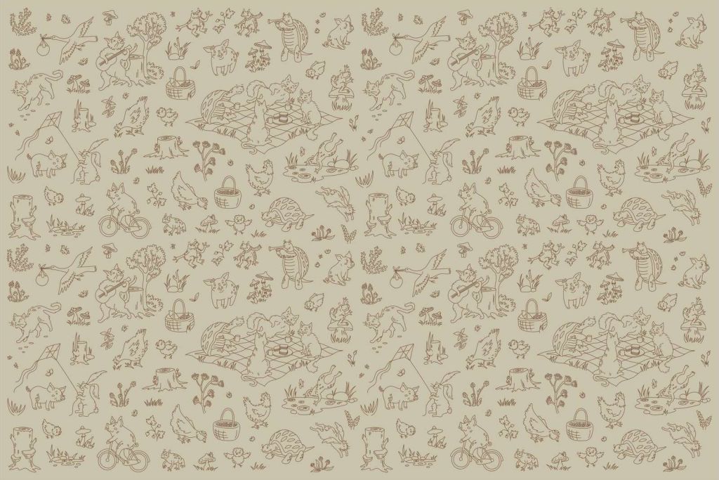 forest animals calm gray green print