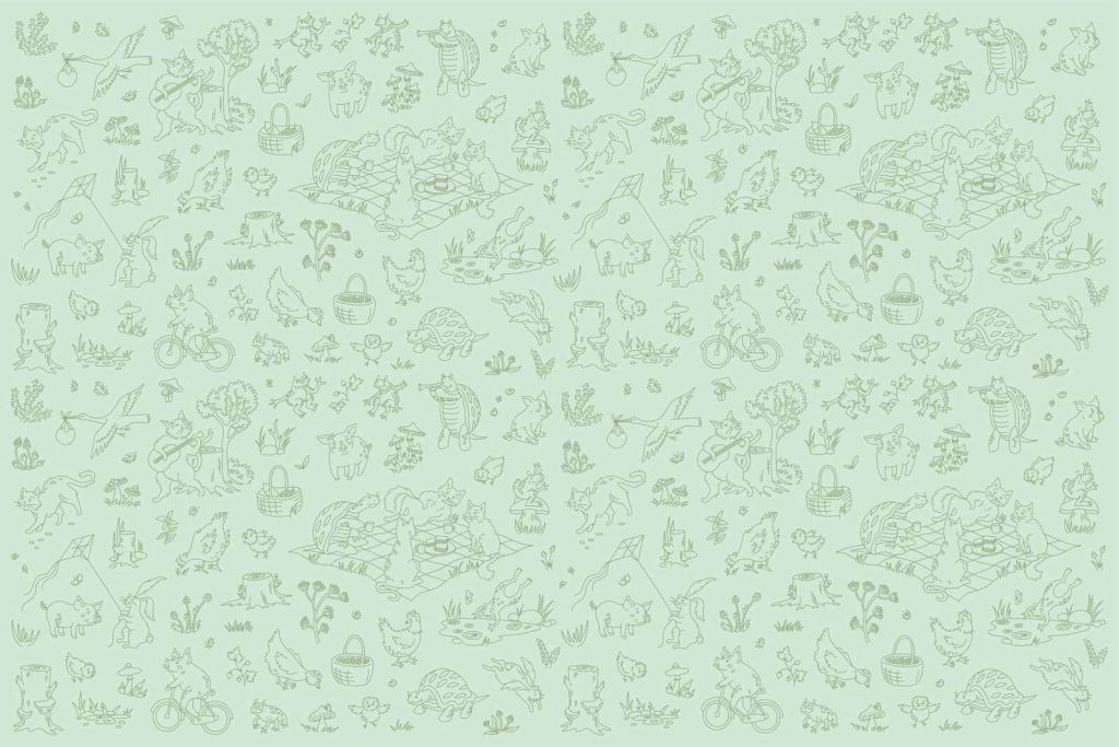 forest animals calm mint green dark print
