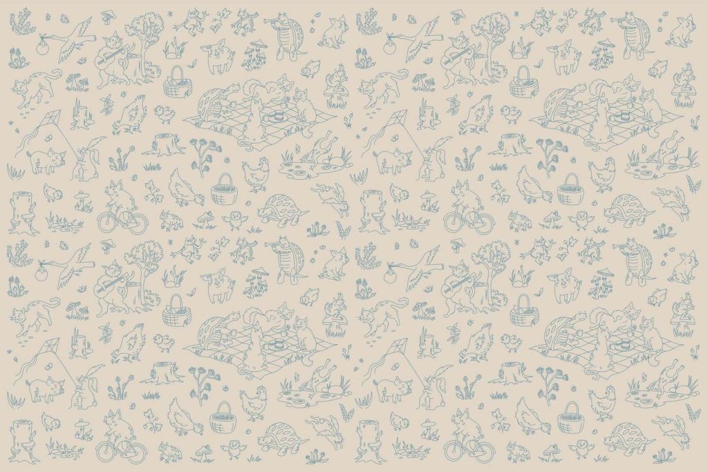 Forest animals calm taupe blue print