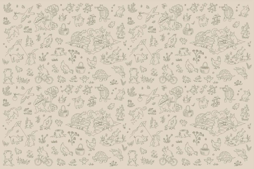 forest animals calm taupe green print