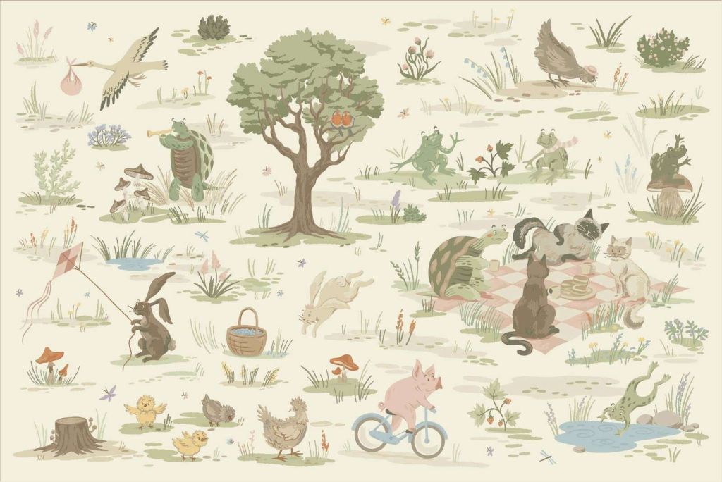 Forest animals colored light pink