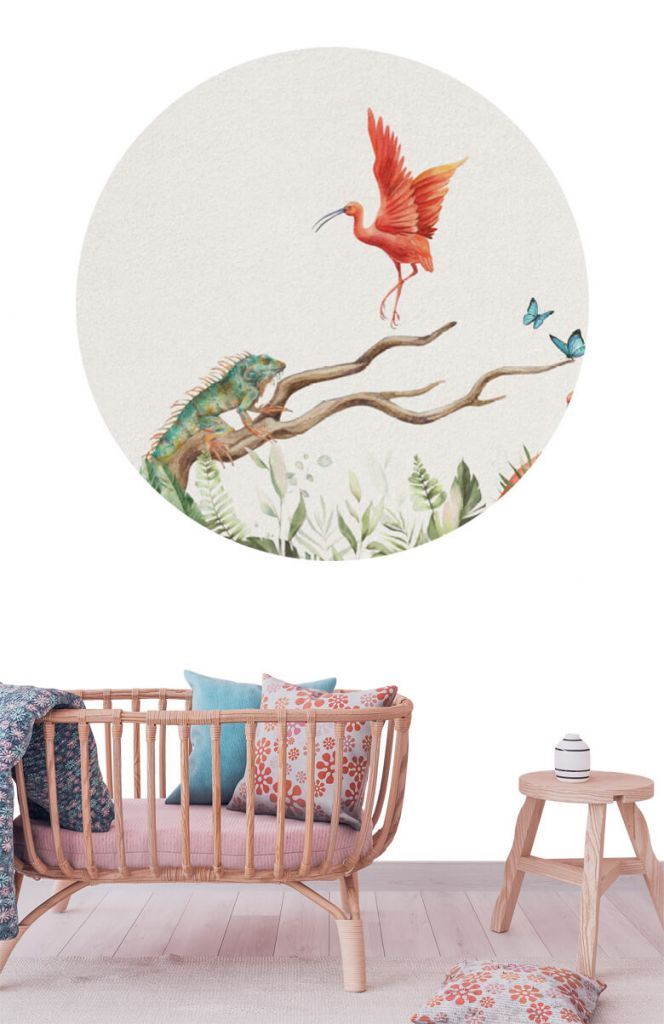 Wallpaper Circle Branch with Jungle Animals