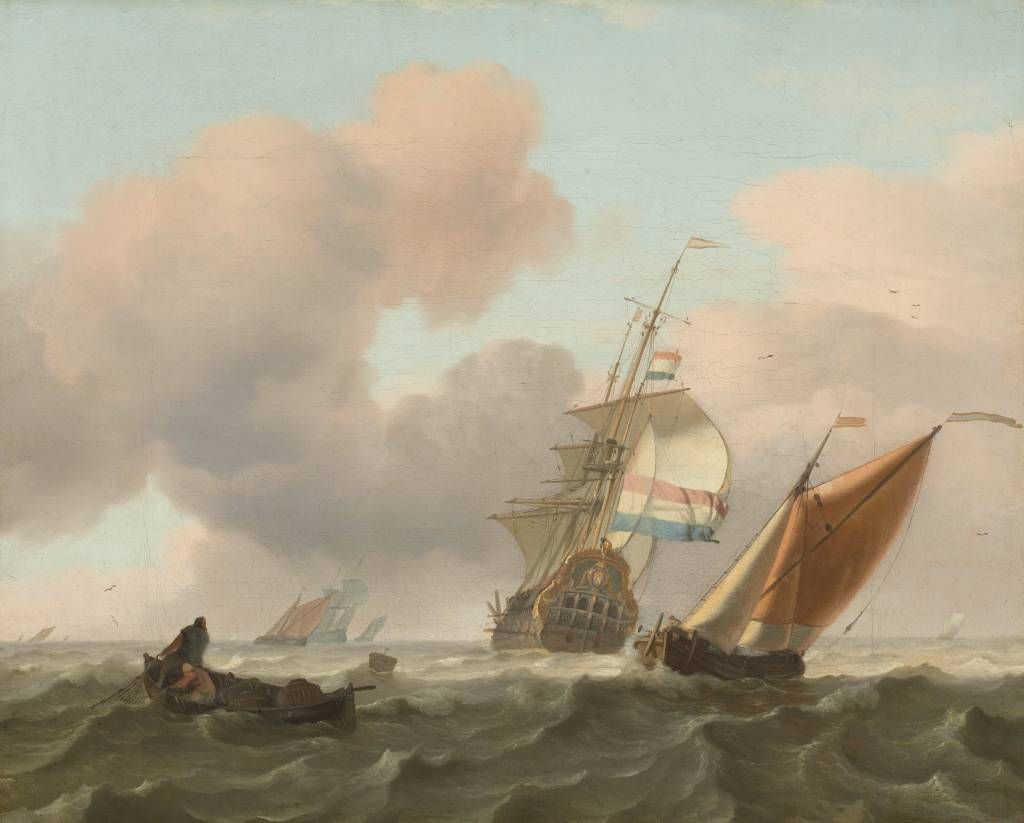 Rocky sea with ships