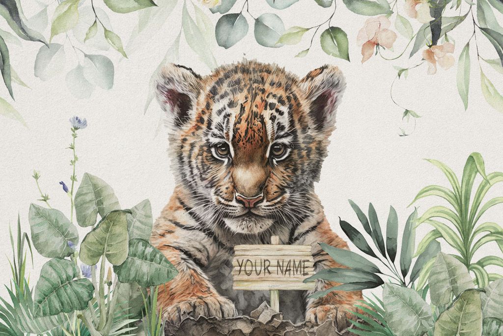 Cute tiger with plants