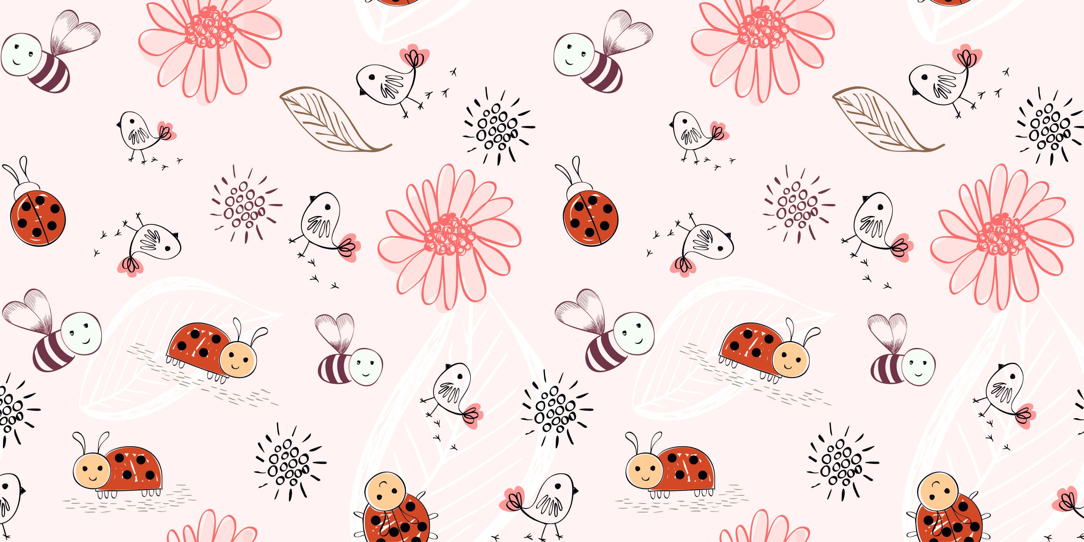 Baby wallpaper - Flowers and bees - Baby room
