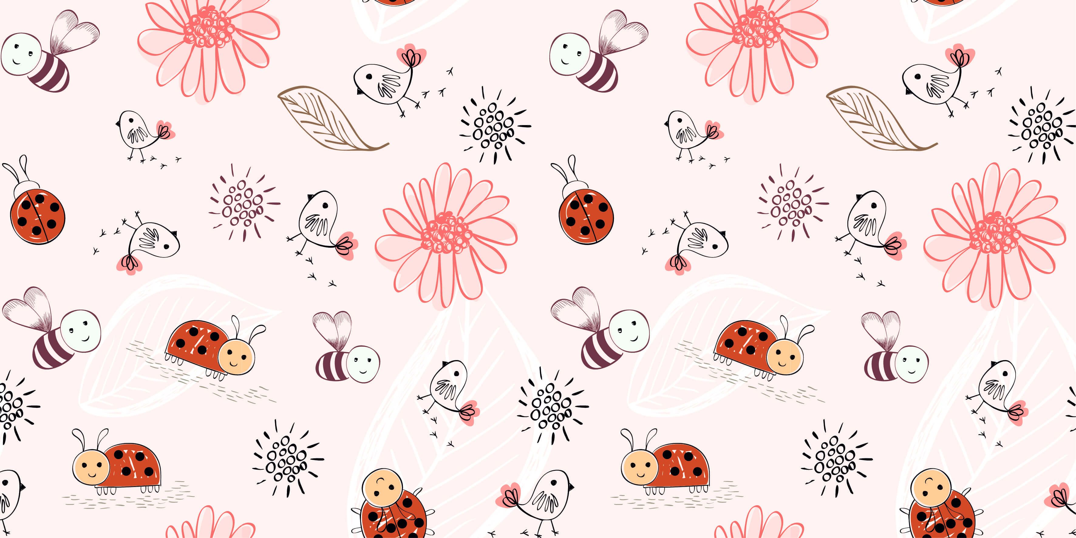 Baby wallpaper - Flowers and bees - Baby room Baby wallpaper - Flowers and bees - Baby room