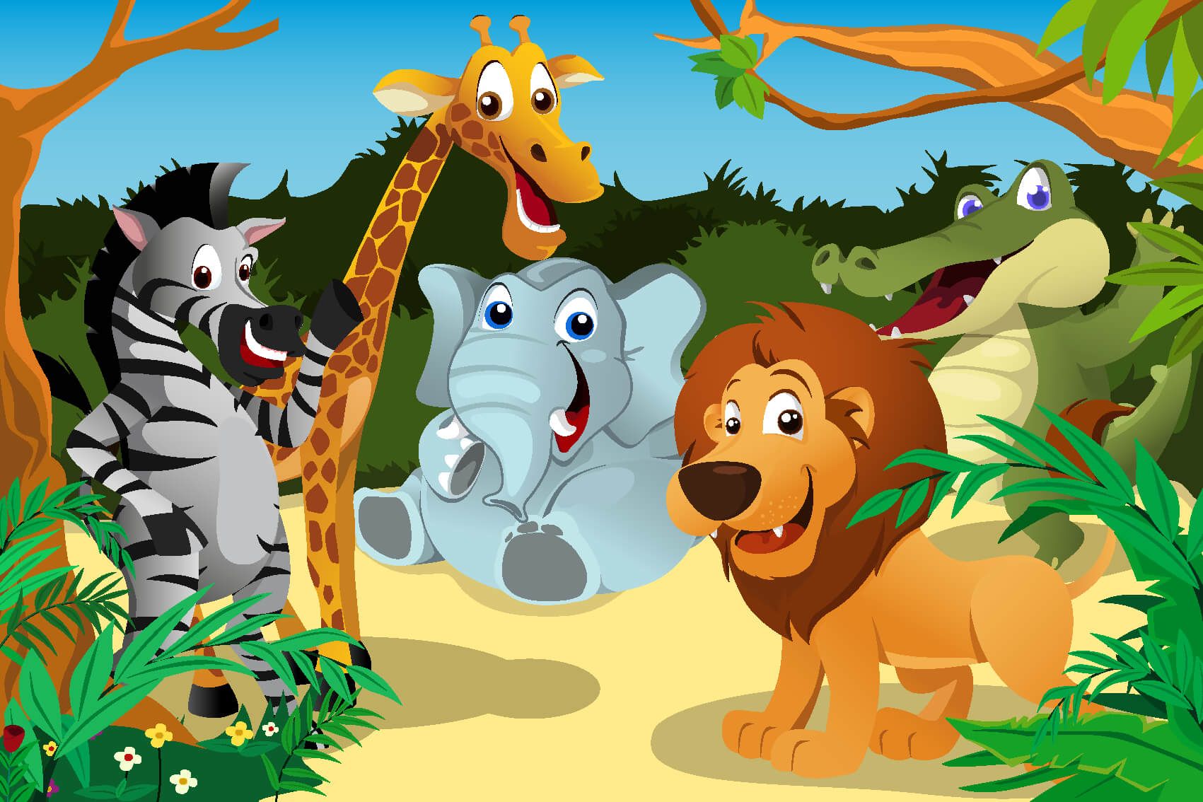 Safari Animals - Cheerful wild animals - Children's room