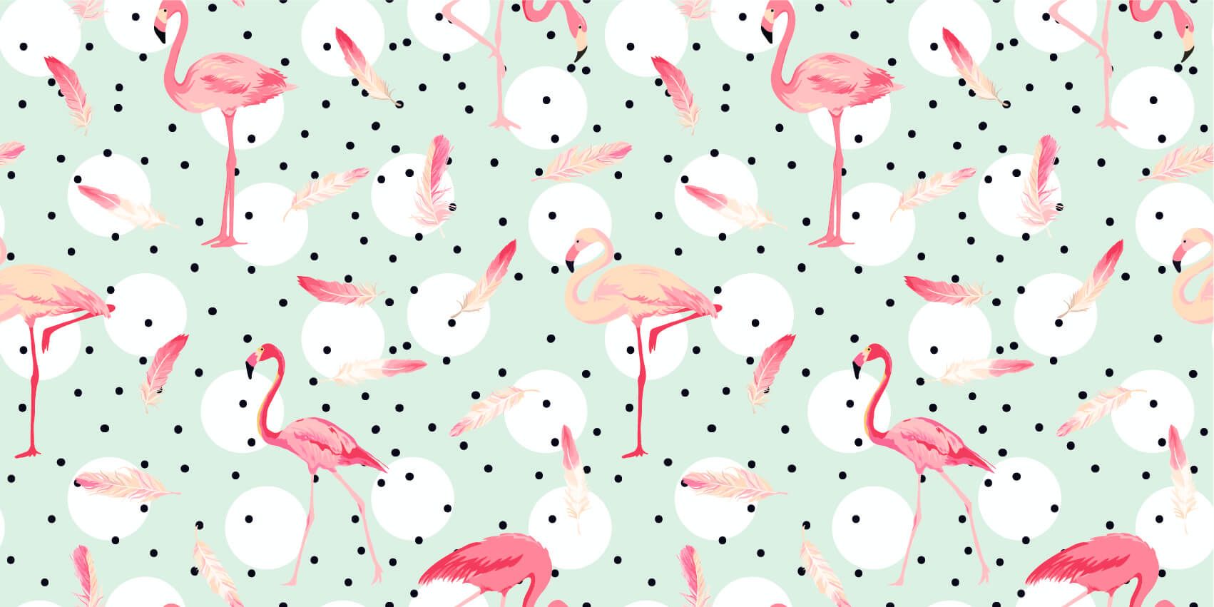 Children's wallpaper - Flamingos and feathers - Children's room