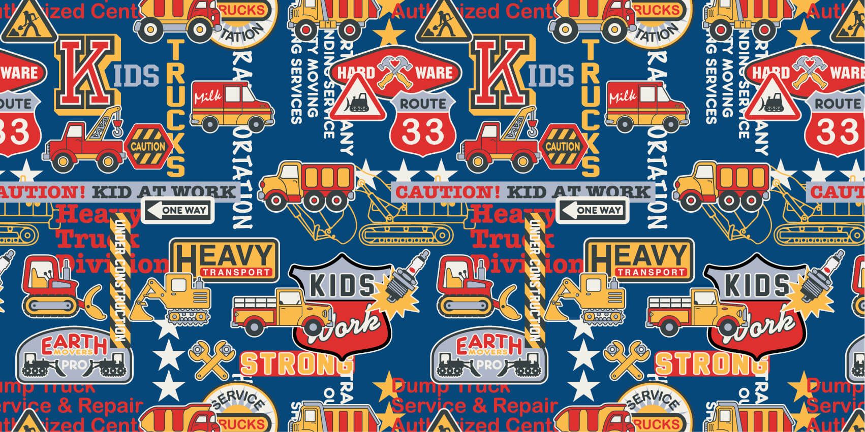 Text wallpaper  - Construction traffic and badges - Children's room