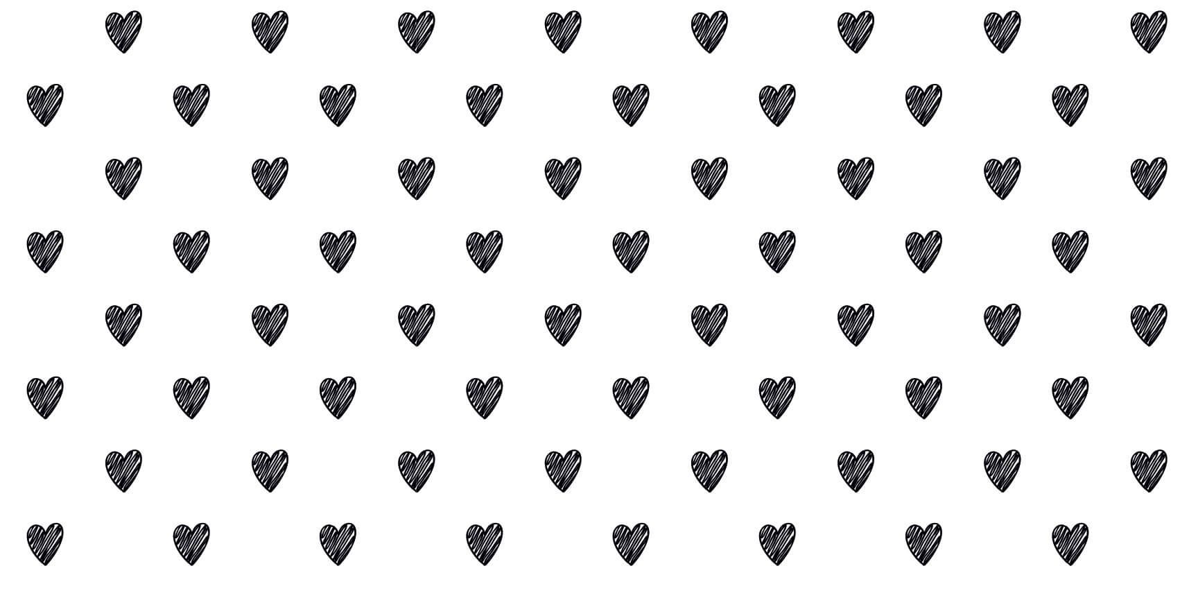 Black and white wallpaper - Black drawn hearts - Children's room