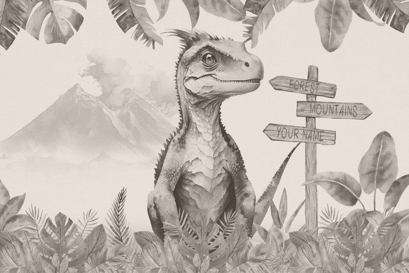 Wallpaper Mural Baby velociraptor in the beige jungle Photo Wallpaper