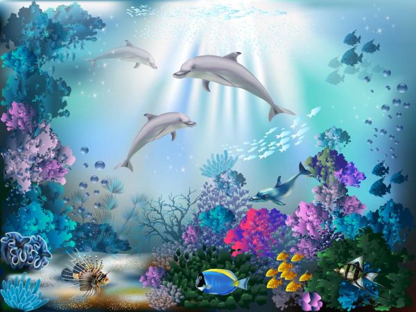 Underwater world with dolphins